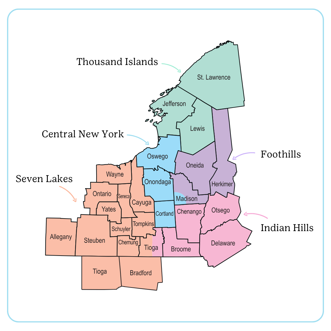 trefoil with 26 stars around it, representing the 26 GSNYPENN counties